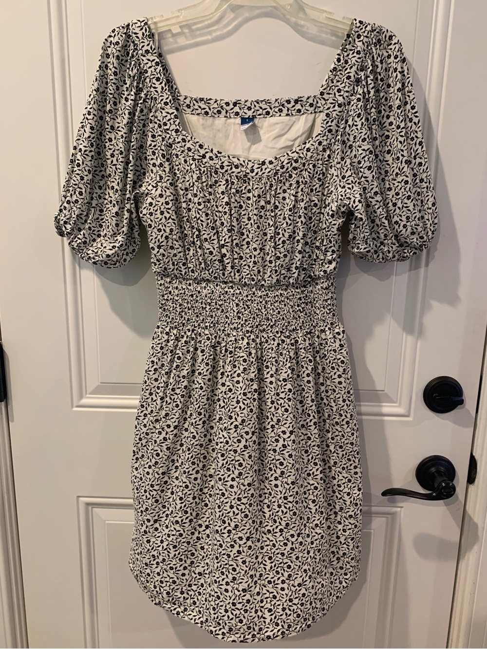 Old Navy Black and White Floral Smocked Mini Dress
